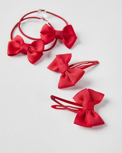 2 Hairpins + 2 Bobbles with Bow for Babies and Girls, Red