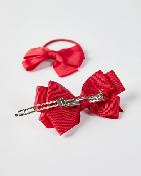 Hair Slide + Bobble with Bow for Babies and Girls, Red