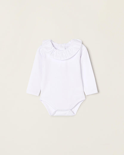 Bodysuit-Blouse with Ruffles in Cotton for Newborn Girls, White