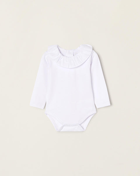Bodysuit-Blouse with Ruffles in Cotton for Newborn Girls, White