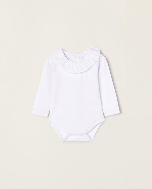 Bodysuit-Blouse with Ruffles in Cotton for Newborn Girls, White