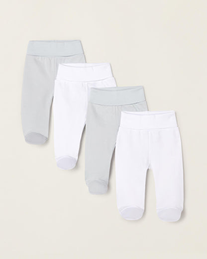 Pack of 4 Trousers with Folds for Newborns and Babies, White/Mint