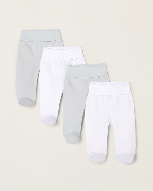 Pack of 4 Trousers with Folds for Newborns and Babies, White/Mint