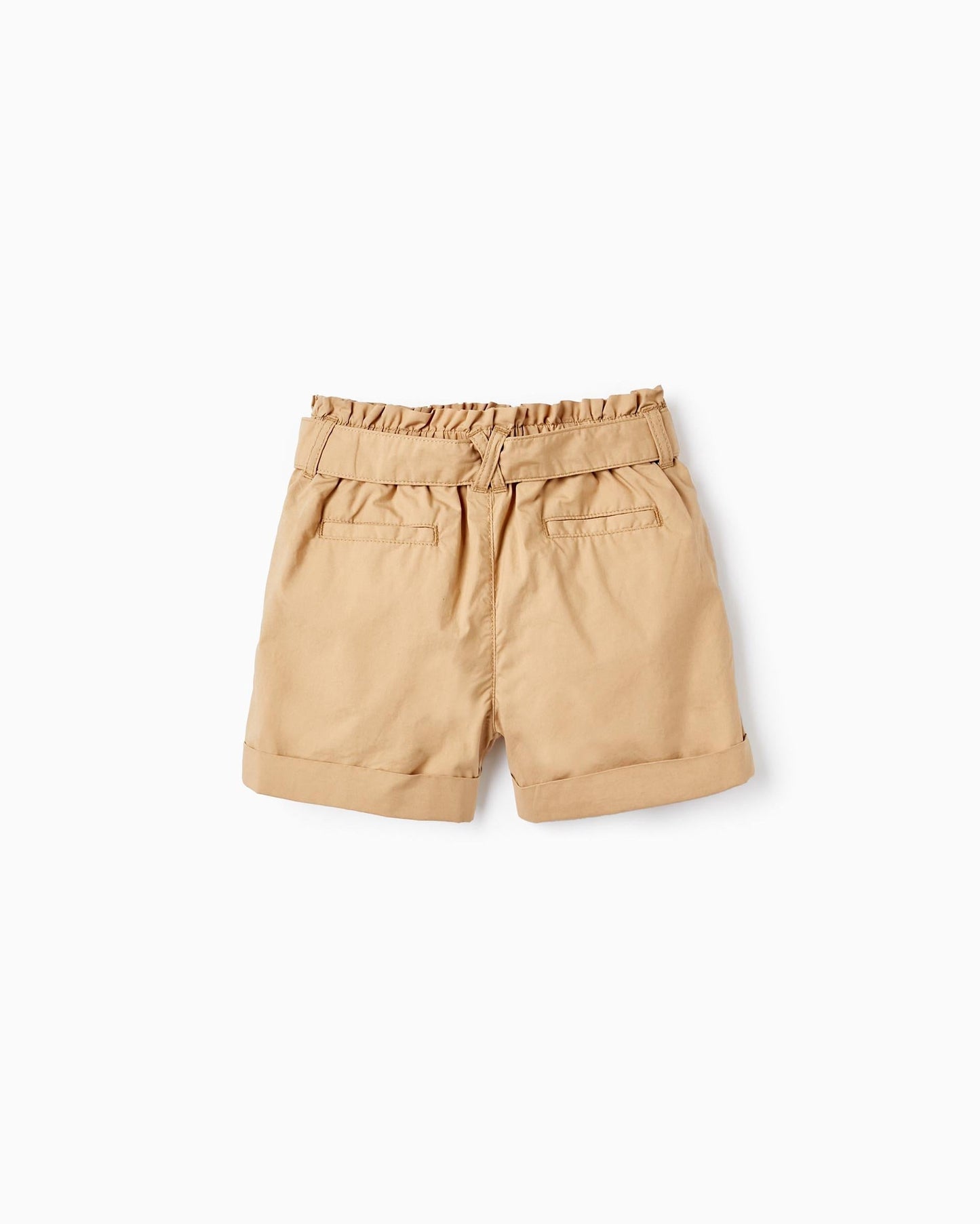 Cotton Shorts with Ribbon for Girls, Beige