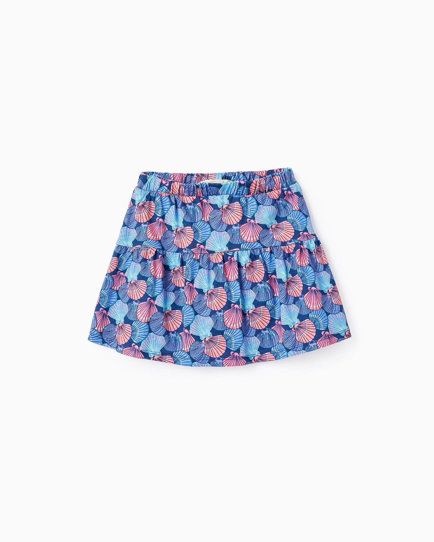 Printed Skirt with Built-in Shorts for Girls, Blue/Coral