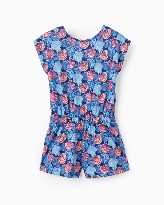 Short Printed Jumpsuit for Girls 'Shells', Blue/Coral