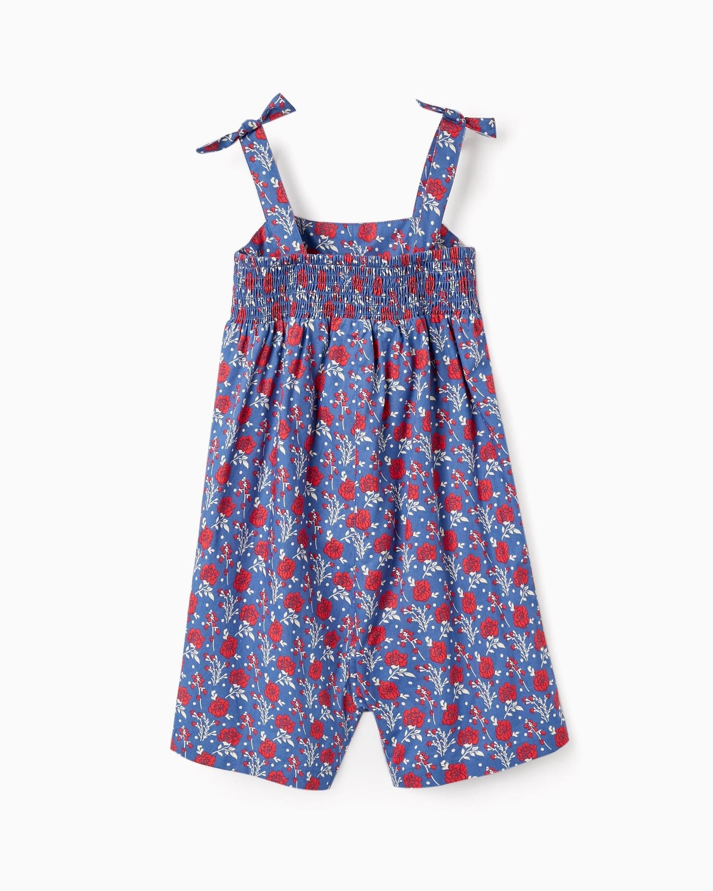 Floral Cotton Jumpsuit for Girls, Blue/Red