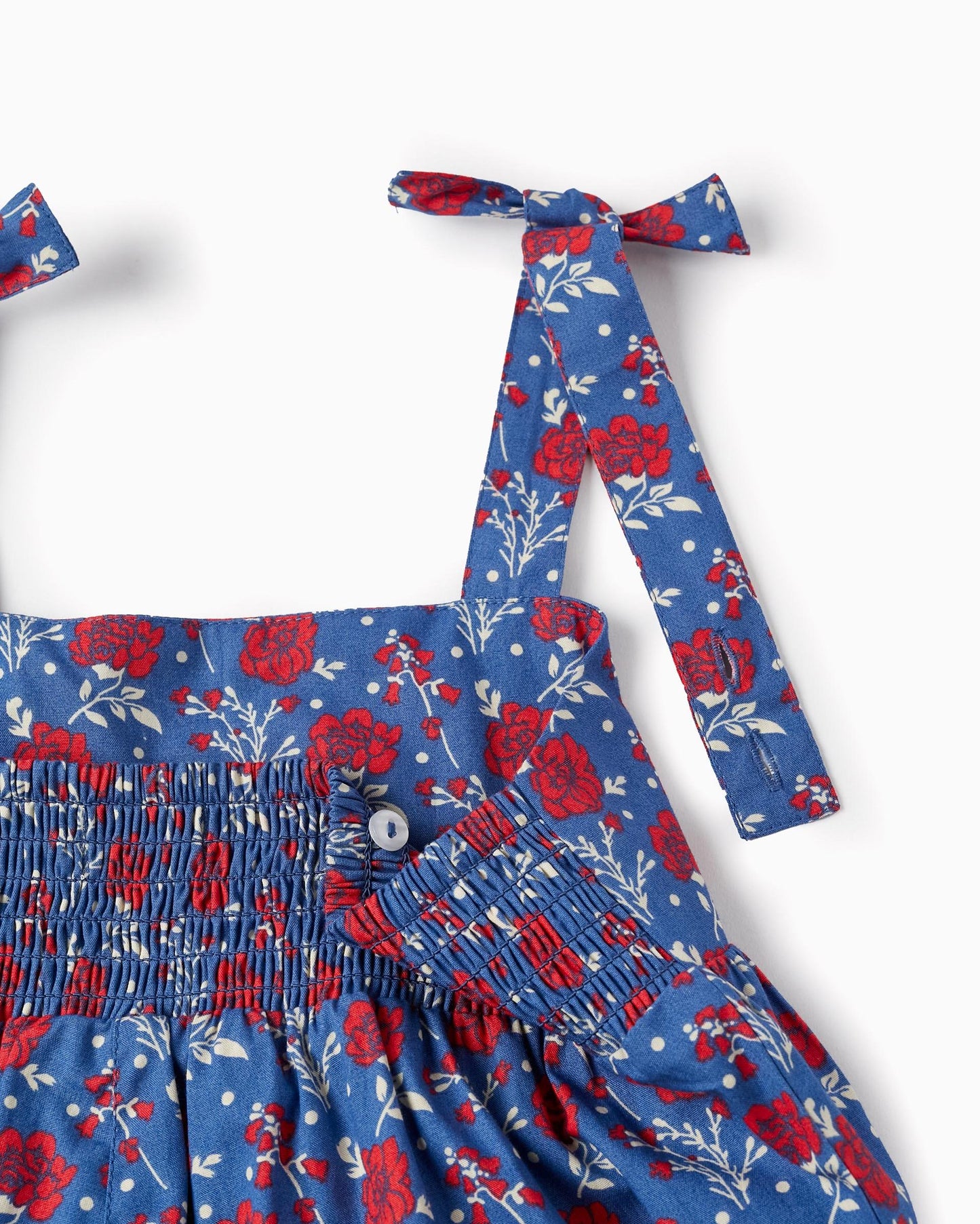 Floral Cotton Jumpsuit for Girls, Blue/Red