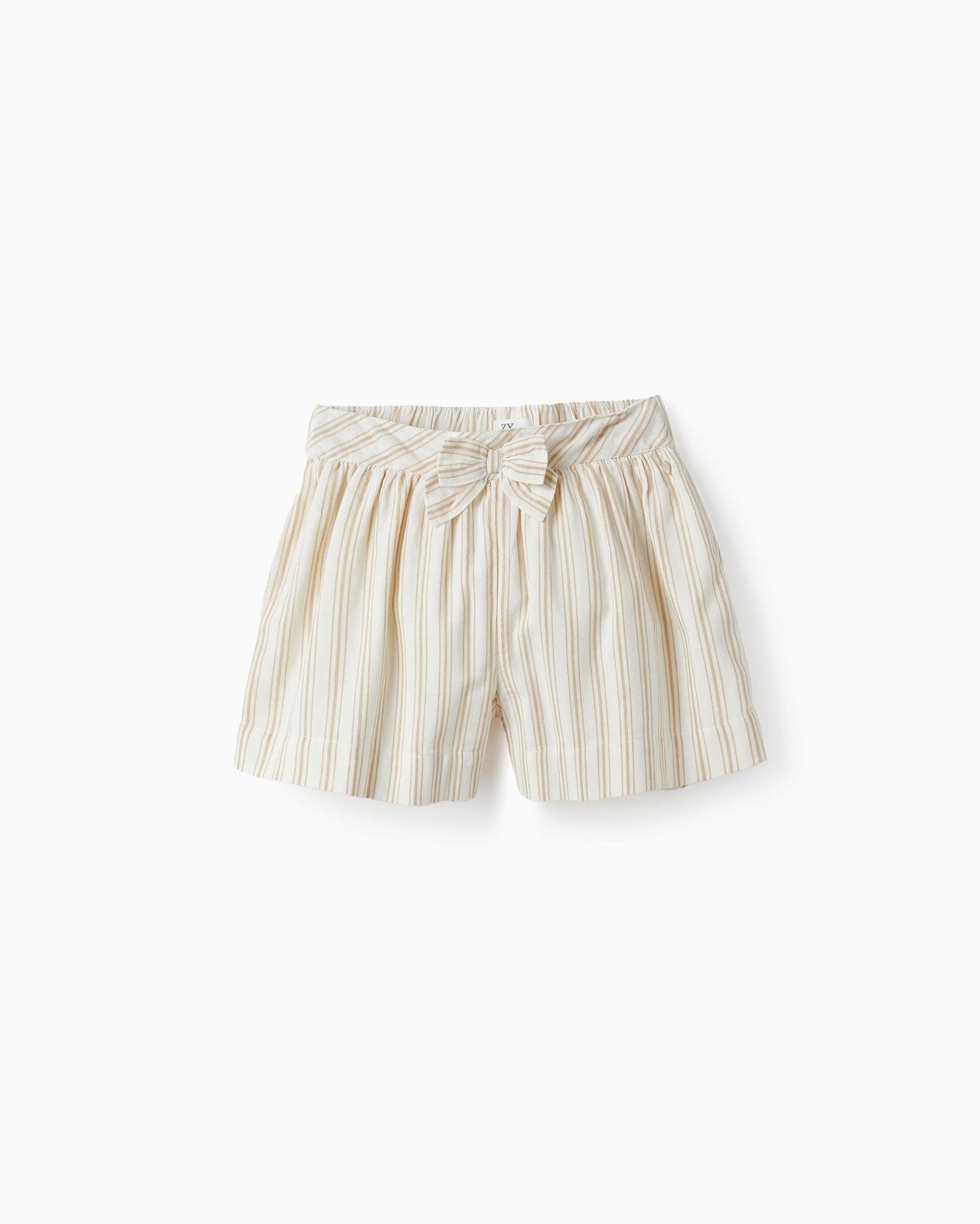 Cotton Shorts with Bow for Girls, White/Beige