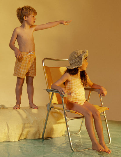 Swim Shorts with Vichy Pattern for Boys, Yellow