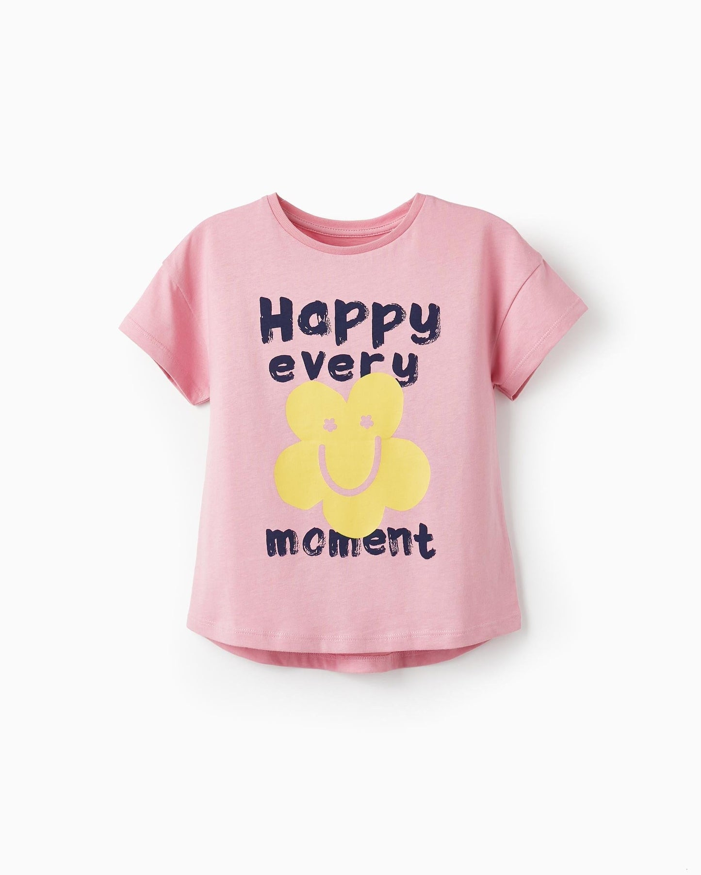 Cotton T-Shirt for Girls 'Happy Every Moment', Pink