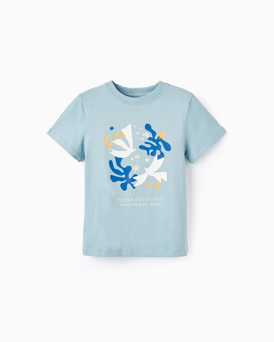 Short Sleeve T-Shirt in Cotton for Girls 'Papier', Light Blue