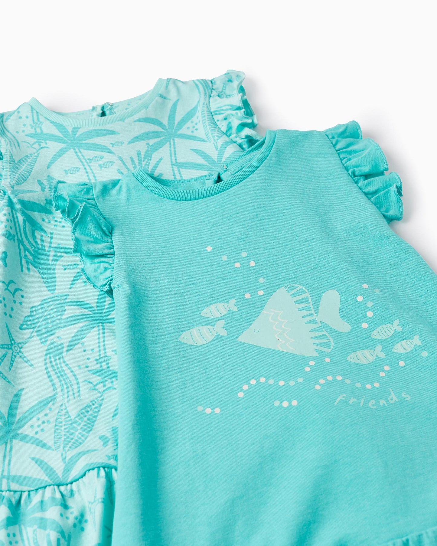 Pack of 2 Cotton Dresses for Baby Girls 'Sea Friends', Turquoise