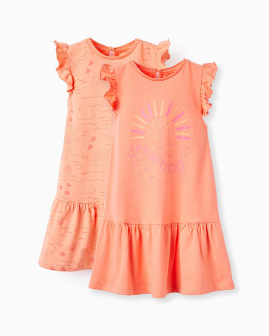 Pack of 2 Cotton Dresses for Baby Girls 'Dreaming', Orange