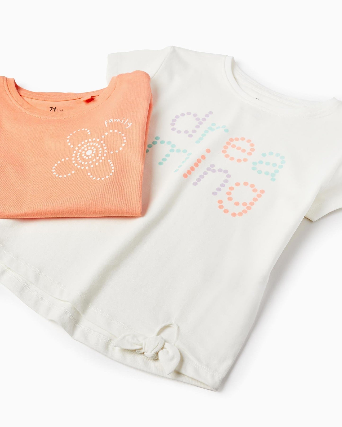 2 Cotton T-shirts for Girls 'Dreaming', White/Coral