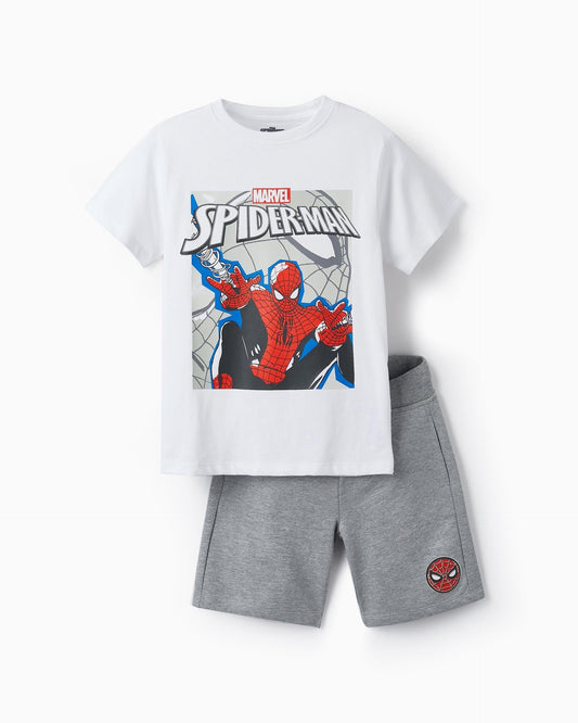 T-Shirt + Sports Shorts for Boys 'Spider-Man', White/Grey