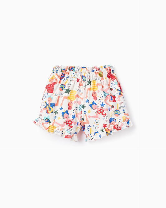 Cotton Shorts with Print for Girls 'Cuba', White