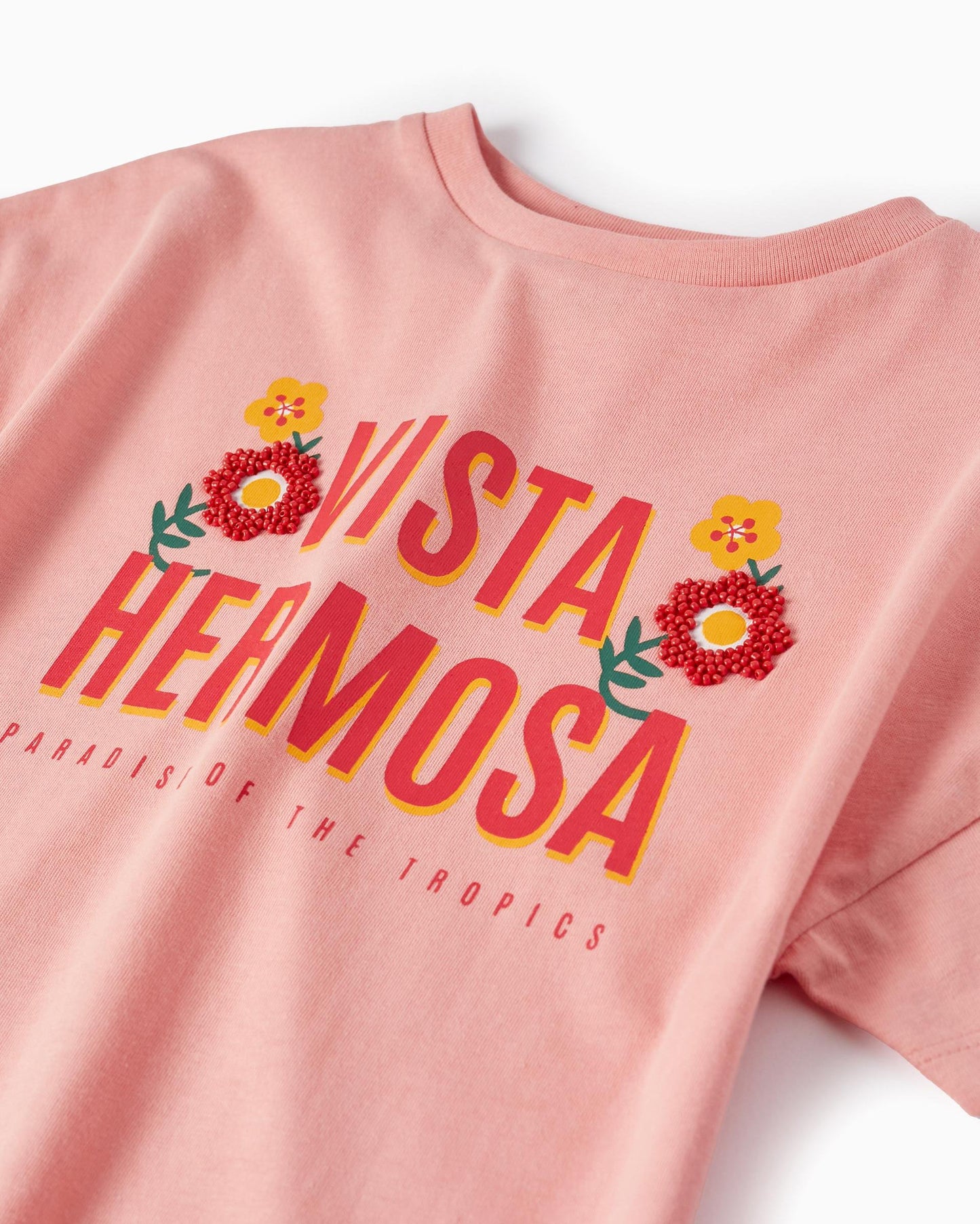 Cotton T-shirt with Beads for Girls 'Vista Hermosa', Pink