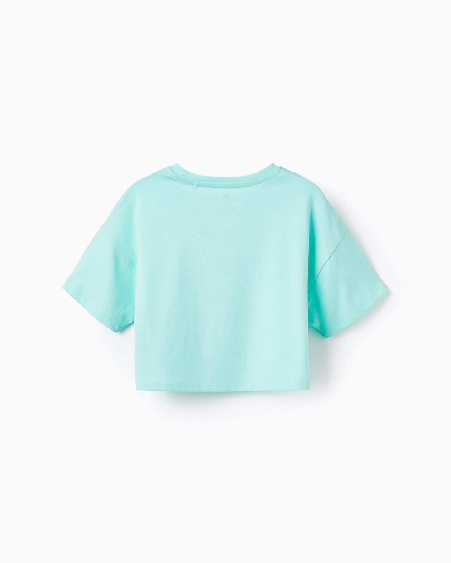 Cotton Crop T-shirt for Girls 'Cha Cha Cha', Aqua Green