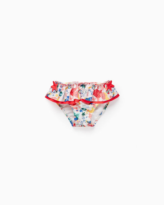 UPF80 Bikini Bottom for Baby Girls 'Cha Cha Cha', White/Red