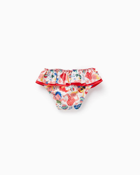 UPF80 Bikini Bottom for Baby Girls 'Cha Cha Cha', White/Red