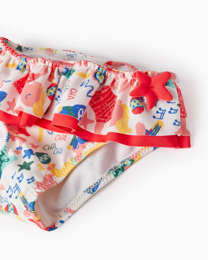 UPF80 Bikini Bottom for Baby Girls 'Cha Cha Cha', White/Red