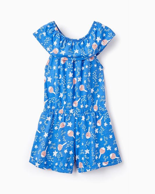 Short Cotton Jumpsuit for Girls 'Cha Cha Cha', Blue