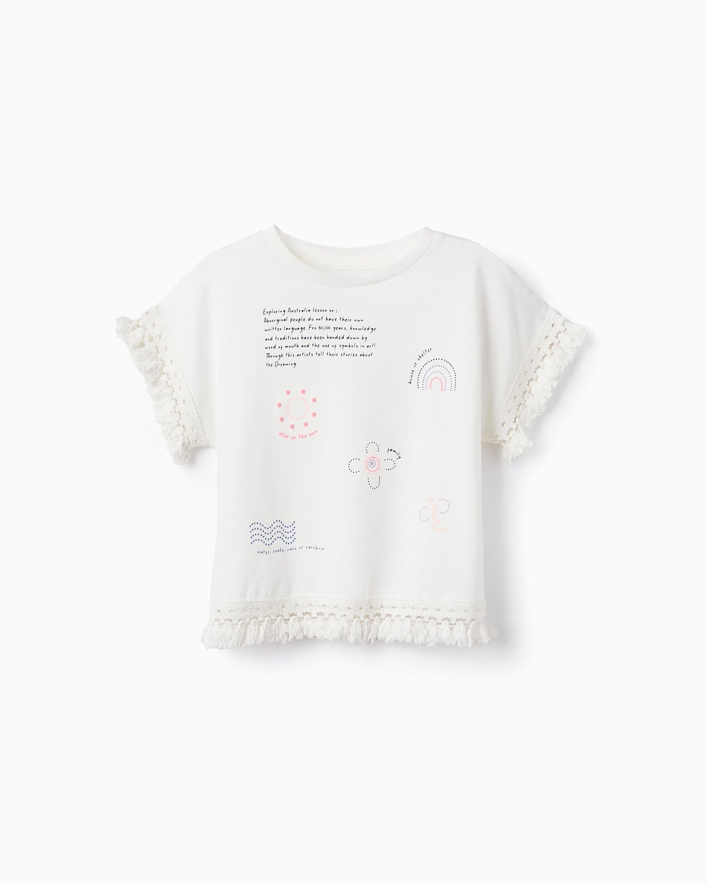 Cotton T-shirt with Crochet for Girls 'Australia', White