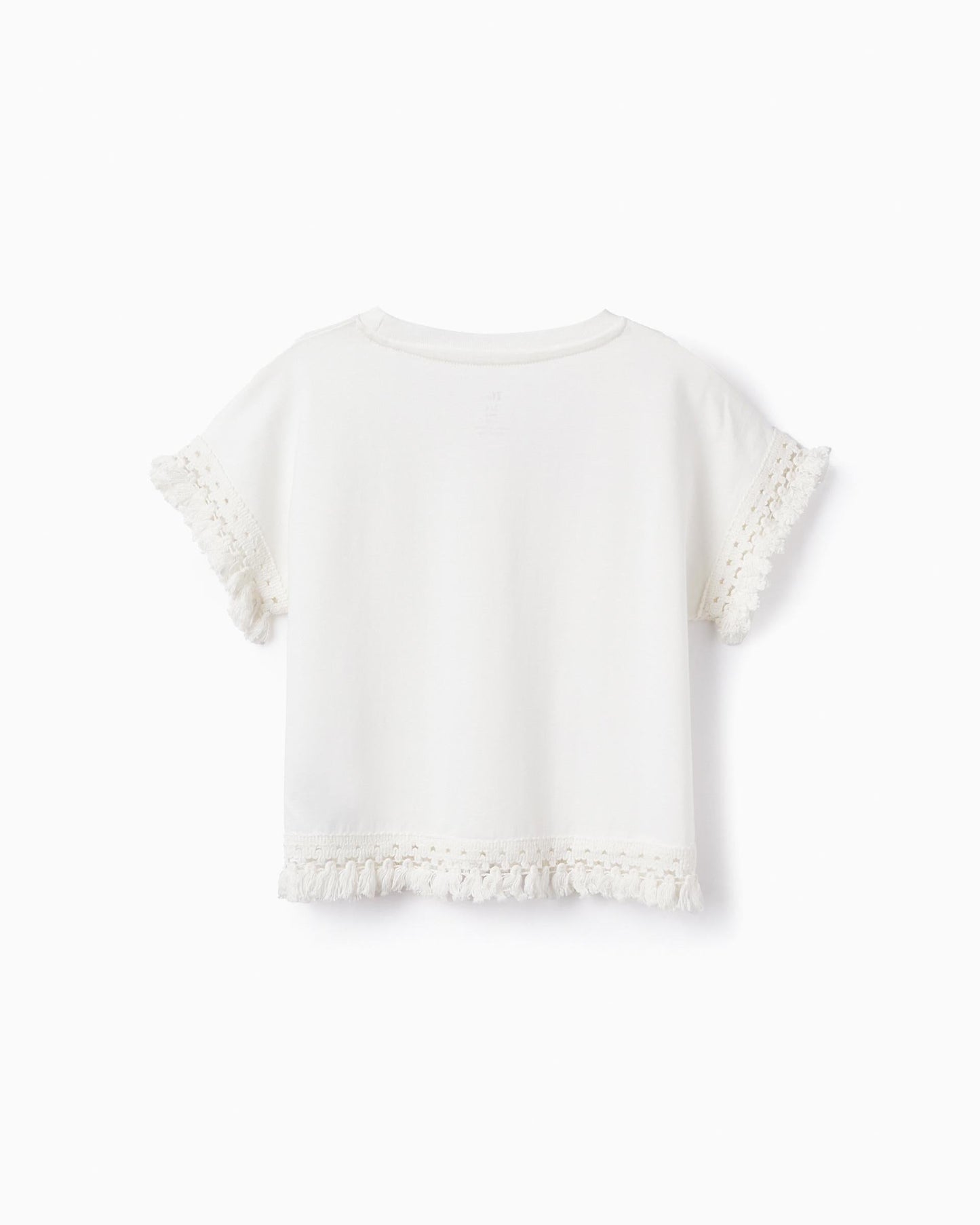 Cotton T-shirt with Crochet for Girls 'Australia', White