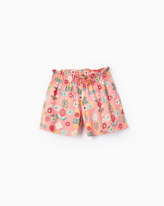 Cotton Shorts with Floral Print for Girls, Pink