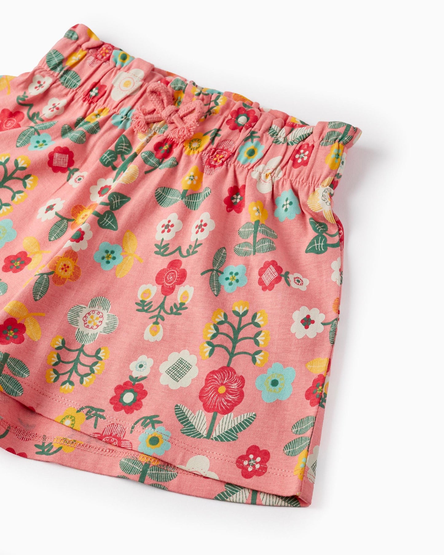 Cotton Shorts with Floral Print for Girls, Pink