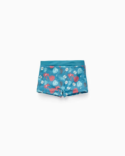 UPF80 Swim Shorts for Baby Boys 'Tropical', Aqua Green