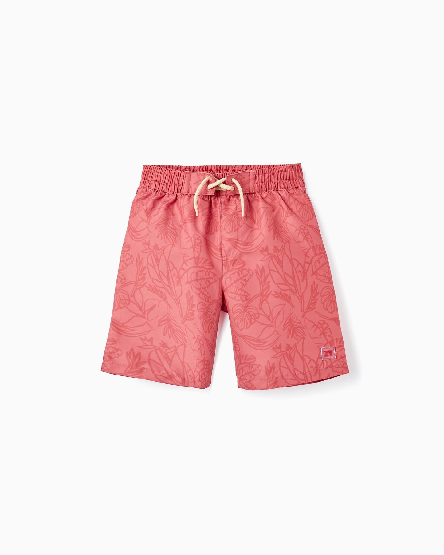 UPF 80 Swim Shorts with Pattern for Boys, Brick Red