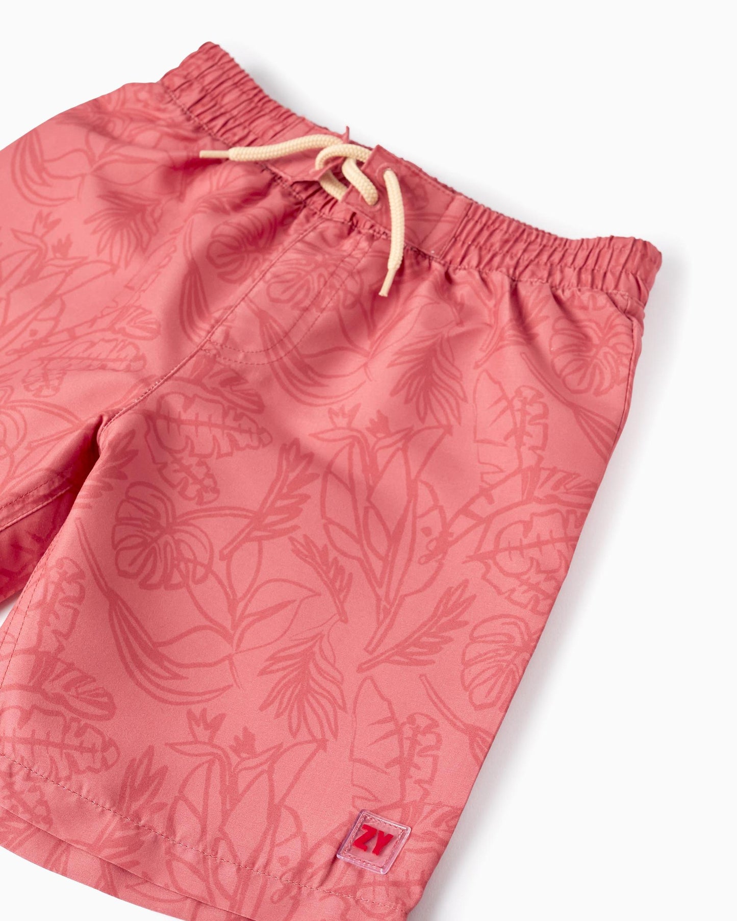 UPF 80 Swim Shorts with Pattern for Boys, Brick Red