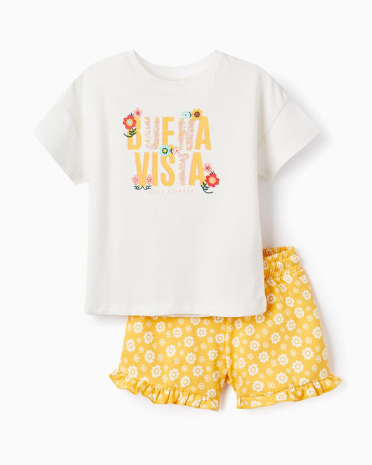 T-shirt + Shorts for Girls 'Buena Vista', White/Yellow