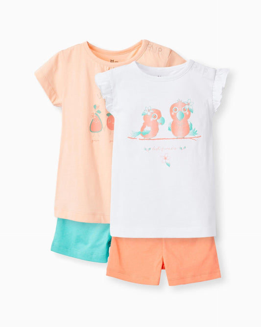 Pack of 2 Pyjamas for Baby Girls 'Tropical - Friends', Multicolour