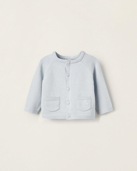 Cotton Knit Cardigan for Newborn Boys, Light Blue