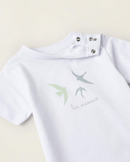 Cotton T-shirt for Newborn Babies 'Little Bird', White