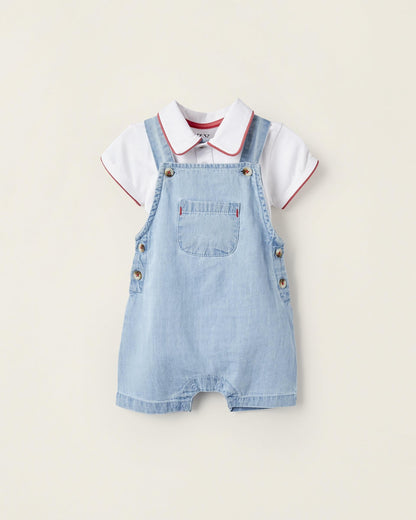 Bodysuit + Jumpsuit for Newborn Boys, White/Blue/Red