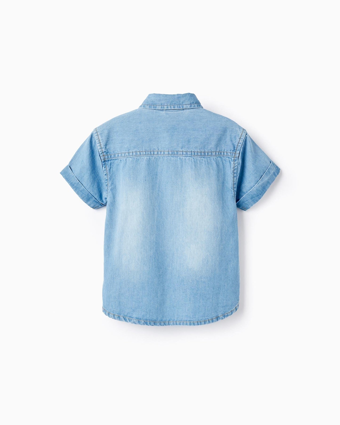 Short Sleeve Shirt in Cotton Denim for Baby Boys, Blue