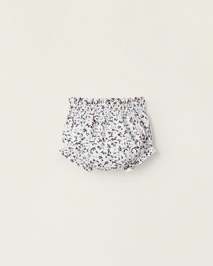Cotton Newborn Bloomers 'Flowers', White