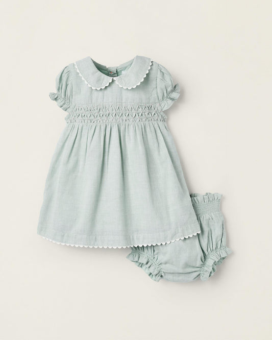 Dress + Cotton Bloomers for Newborn Girls, Green