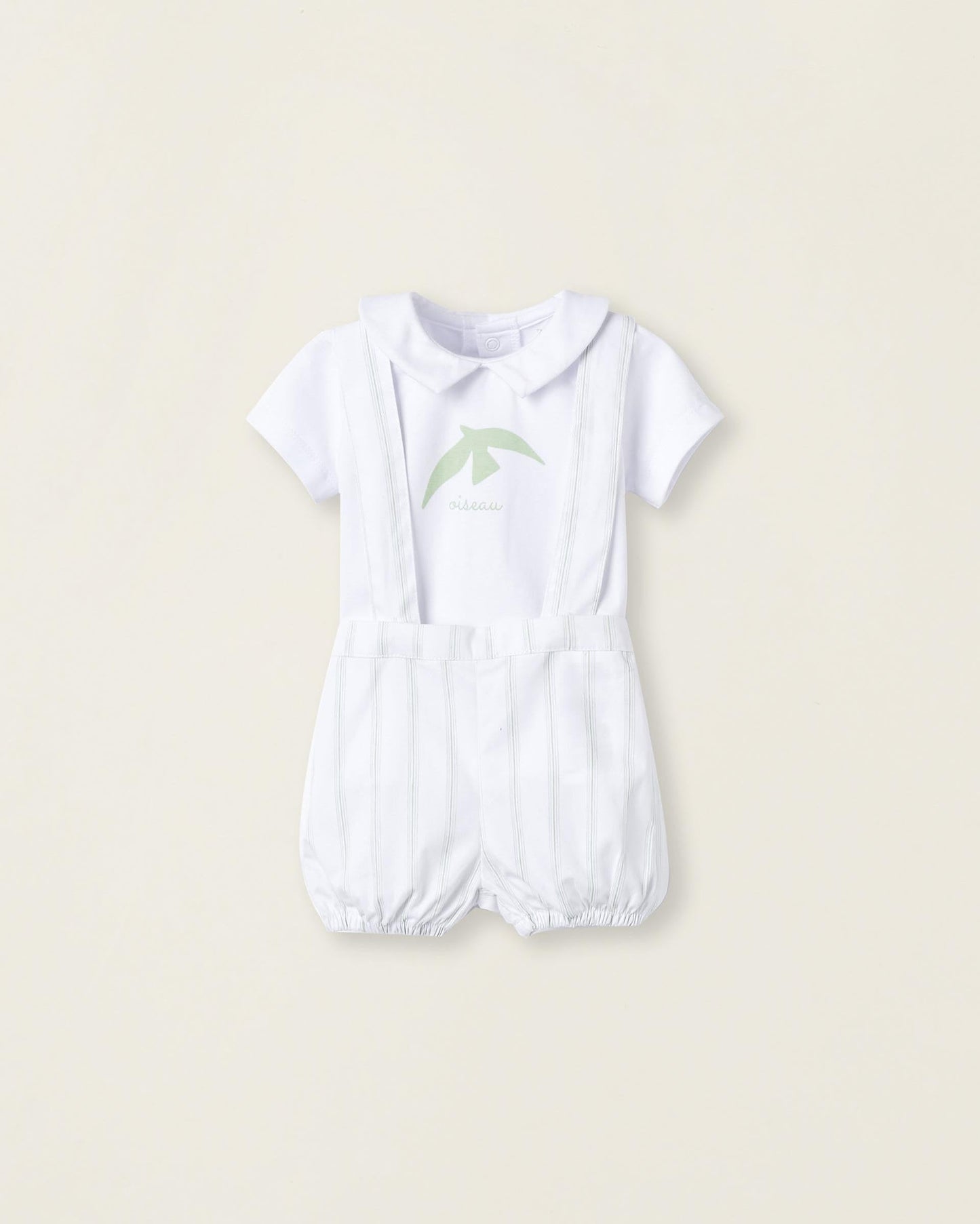 T-shirt + Shorts with Straps for Newborn Baby Boys 'Fly', White/Green