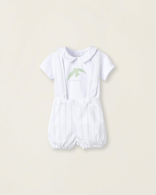 T-shirt + Shorts with Straps for Newborn Baby Boys 'Fly', White/Green