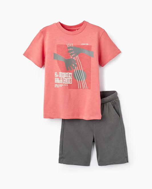 T-shirt + Shorts for Boys 'Living Cuba', Green/Coral