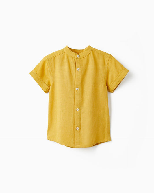 Short Sleeve Shirt with Linen for Baby Boys, Yellow