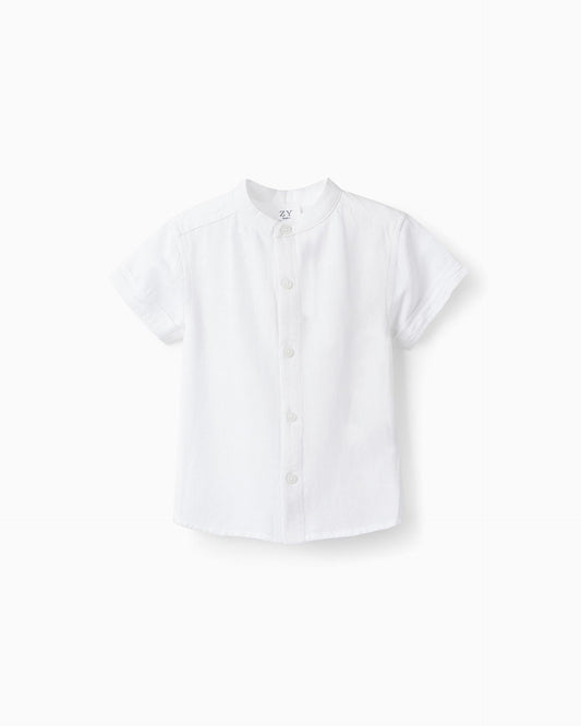 Short Sleeve Shirt with Linen for Baby Boys, White