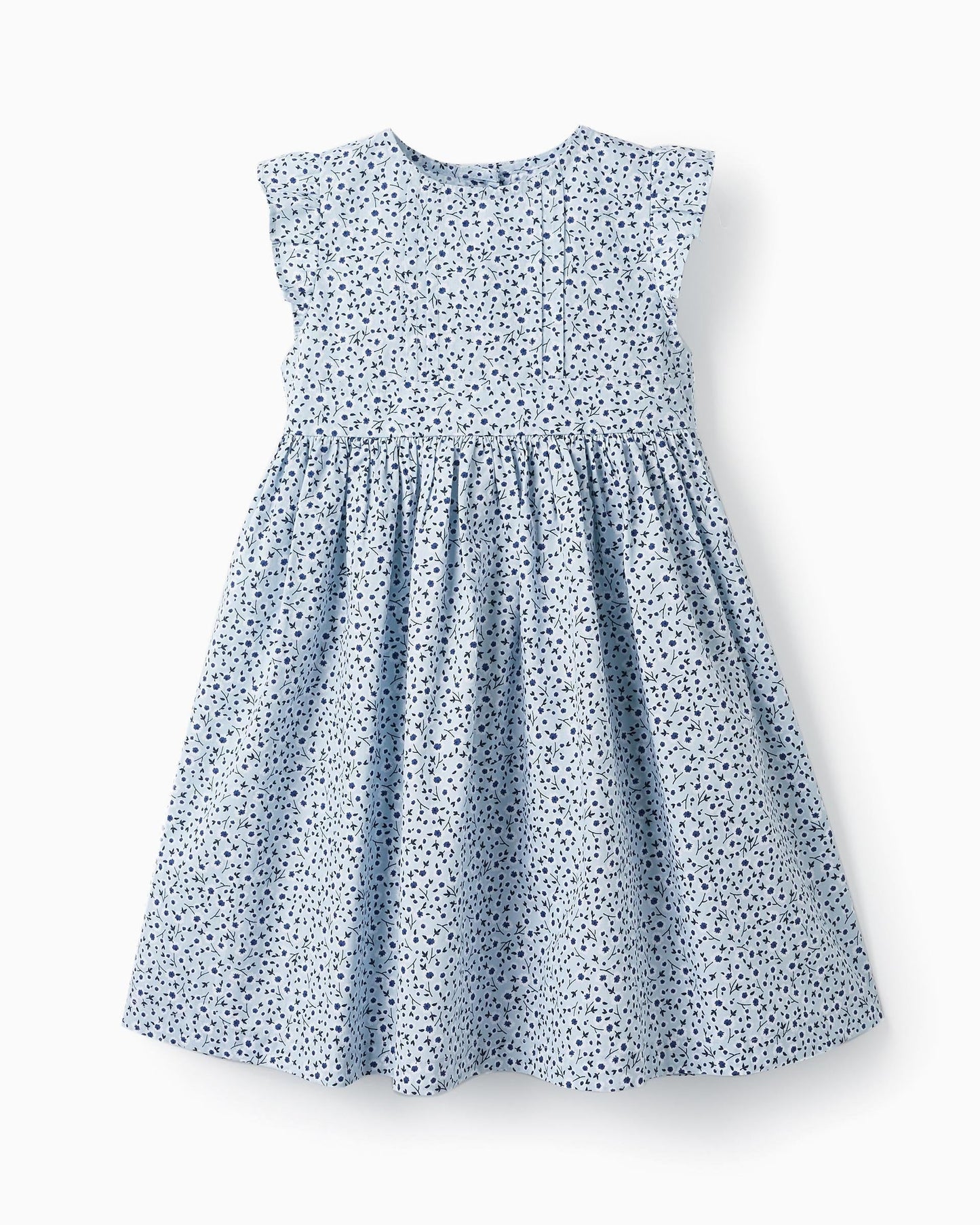 Floral Dress with Ruffles for Girls, Light Blue