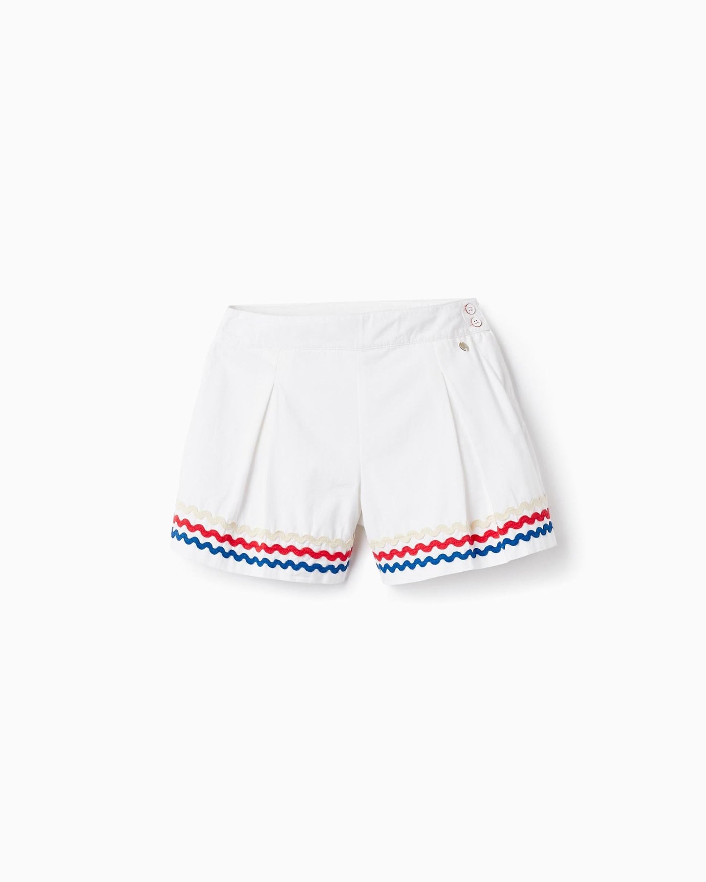 Cotton Shorts with Wavy Stripes for Girls, White