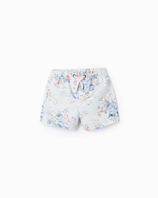 Floral Swim Shorts UPF 80 for Baby Boys 'You&Me', White